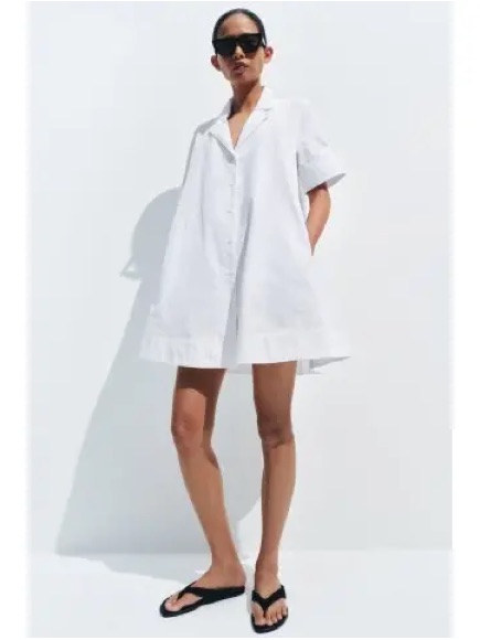 Zara White Poplin Collared V-Neck Short Sleeve Mini Woman’s Dress Size S